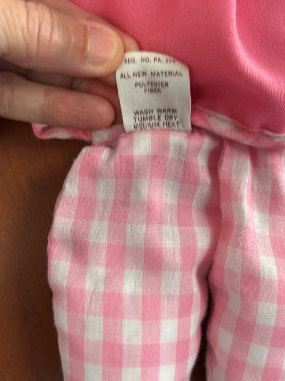 Vintage Fisher-Price Pink Gingham Plush Doll with Pink Dress and Interior Rattle